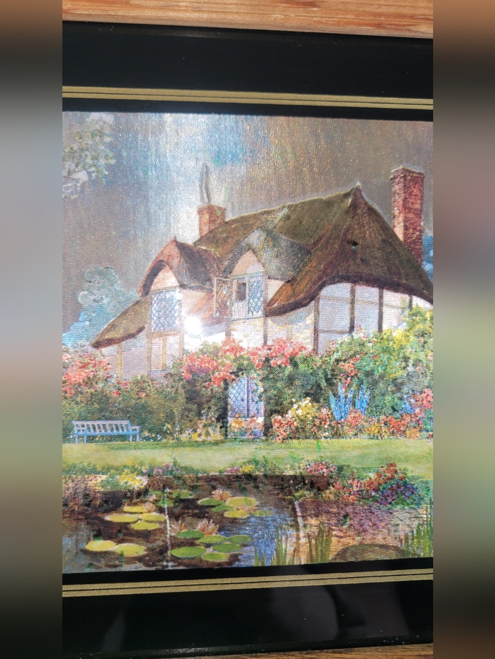 Vintage Foil Print Dufex Cottage By The Lake 70s - Picture 15 of 16